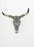 Huichol Beaded Skull: Beaded Skull - Black & White with Bird Motif