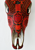 Huichol Beaded Skull:  Beaded Skull - Red & Orange, Smile Motif