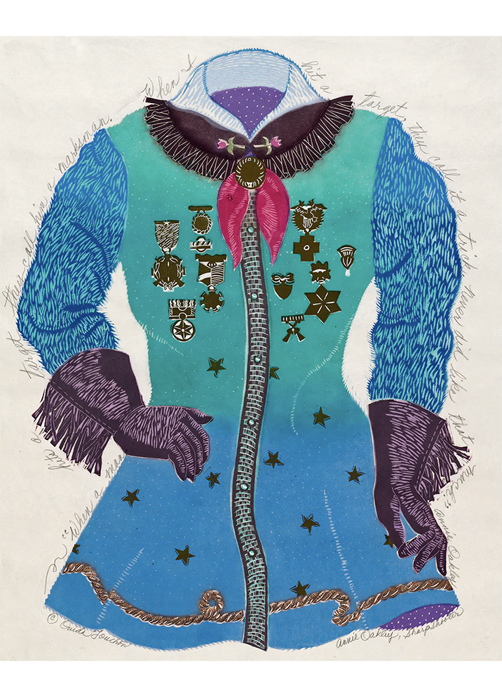 "Annie Oakley, Sharpshooter" Reduction Woodcut Print, Edition of 9, Unframed