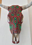 Huichol Beaded Skull:  Beaded Skull - Red & Green