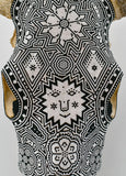 Huichol Beaded Skull:  Beaded Skull - Black & White with Smile