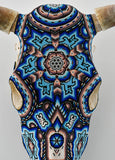 Huichol Beaded Skull:  Beaded Skull - Blue, Brown, Pink