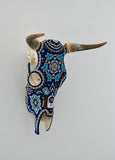 Huichol Beaded Skull:  Beaded Skull - Blue, Brown, Pink