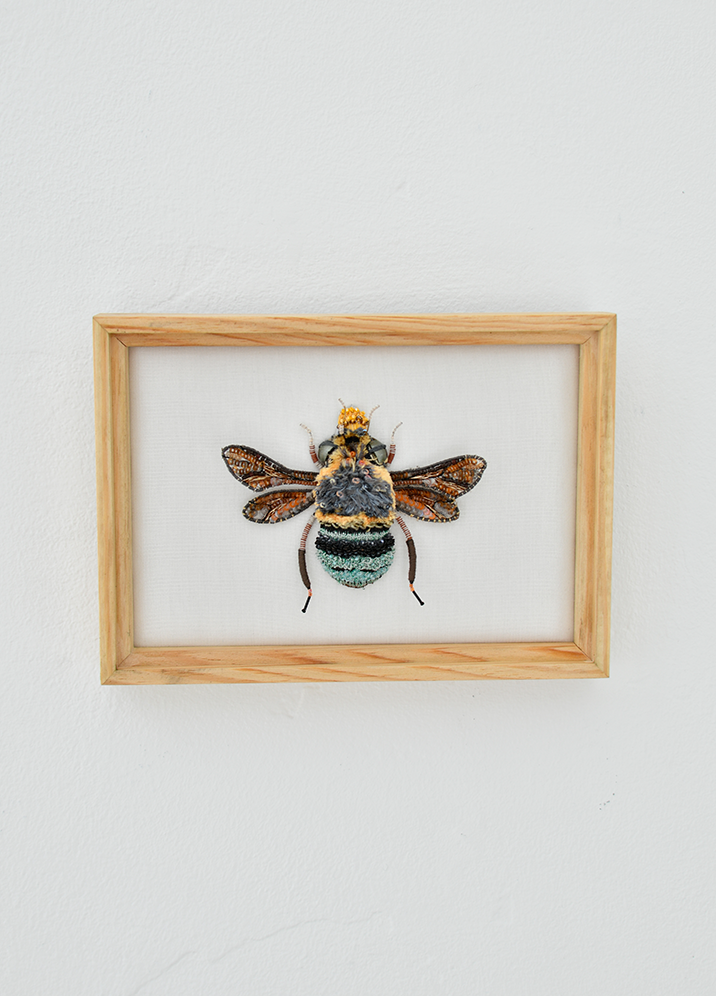 Blue Banded Bee Beaded Art