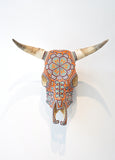 Huichol Beaded Skull:  Orange, Purple, Calypso Deer