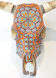 Huichol Beaded Skull:  Orange, Purple, Calypso Deer