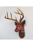 Fabric Deer Head - Red & Gold Plaid