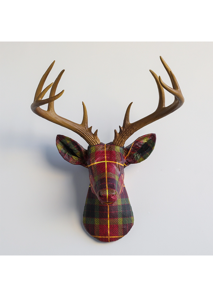 Fabric Deer Head - Red & Gold Plaid