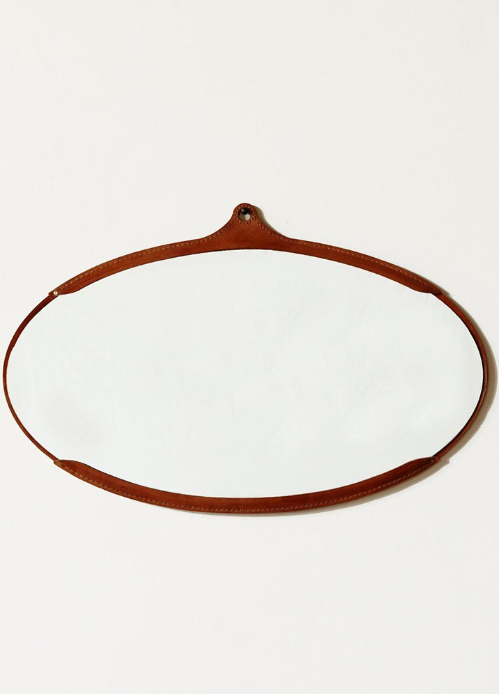 Leather Oval Mirror - Wide