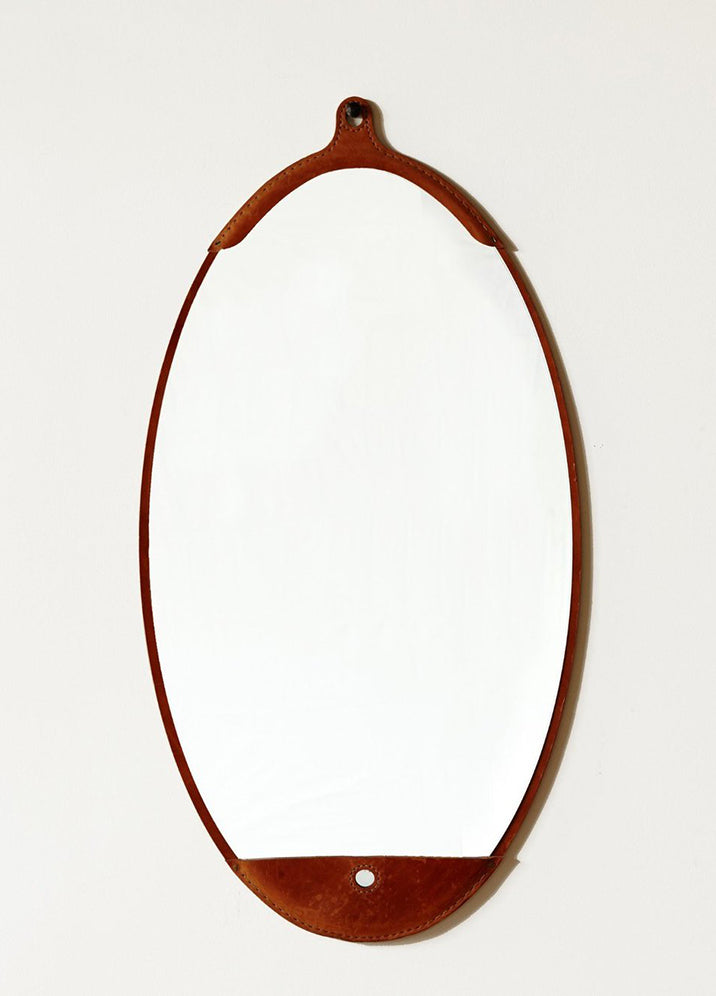 Leather Oval Mirror - Long