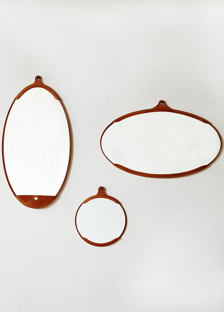 Leather Oval Mirror - Wide